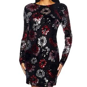 Premier Amour Womens Long Sleeve Sequin Sheath Dress